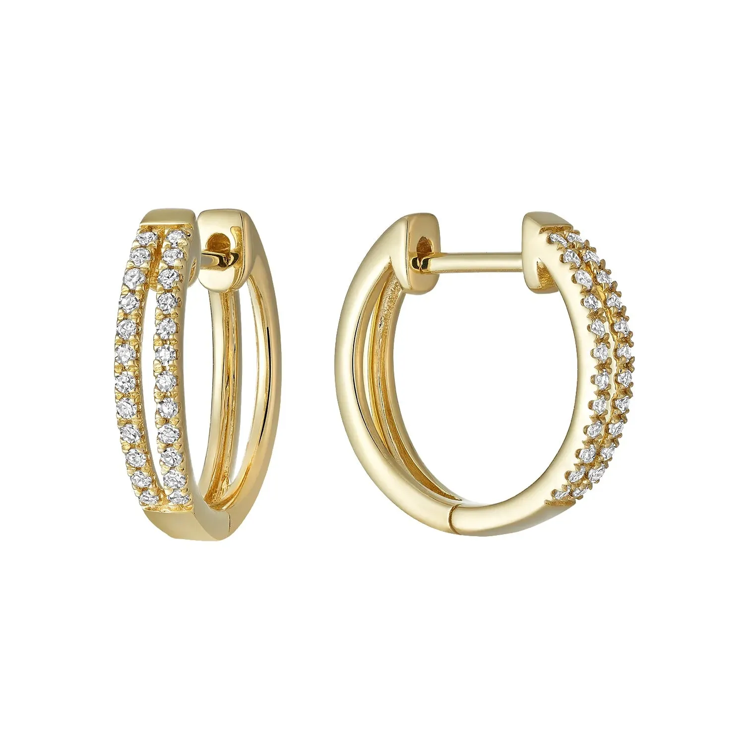 10K Double Diamond Huggie Earrings