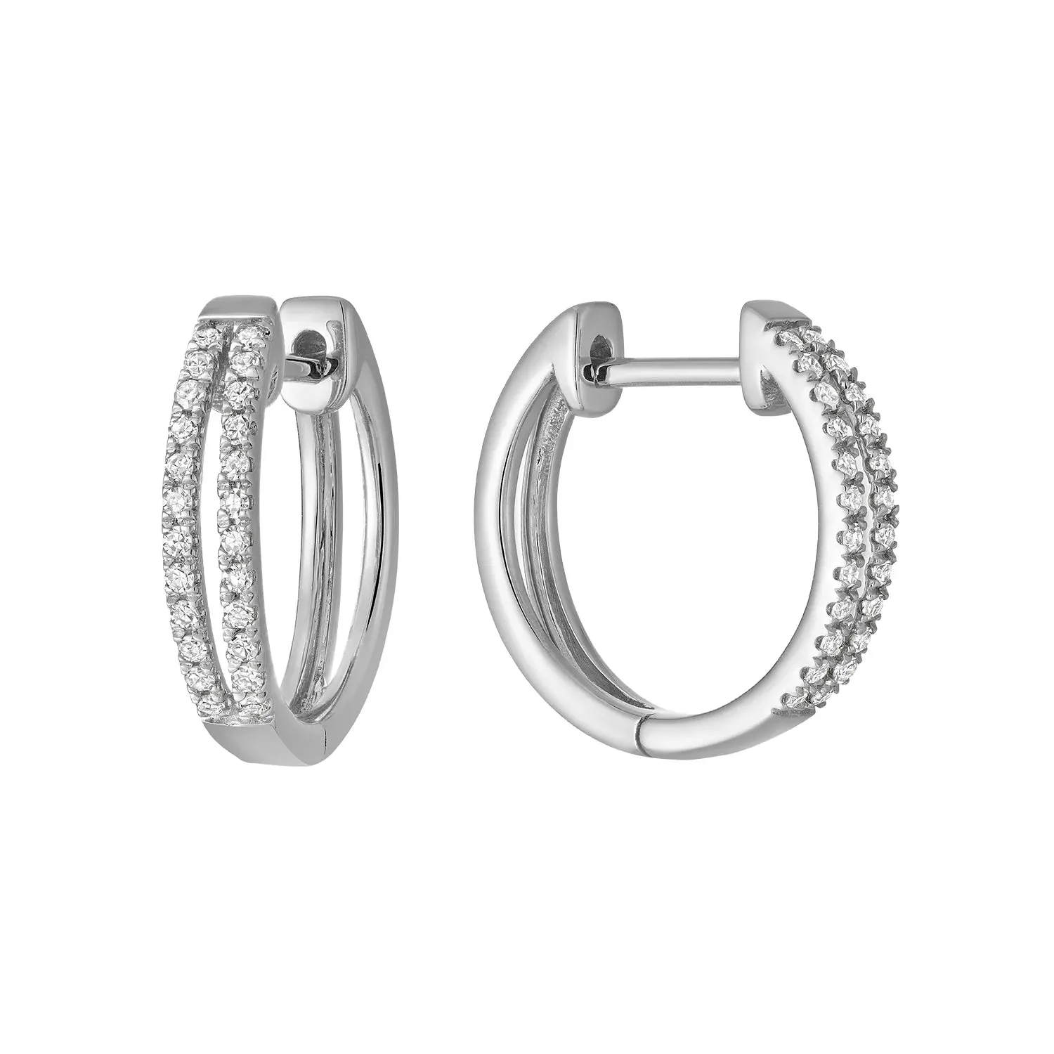 10K Double Diamond Huggie Earrings