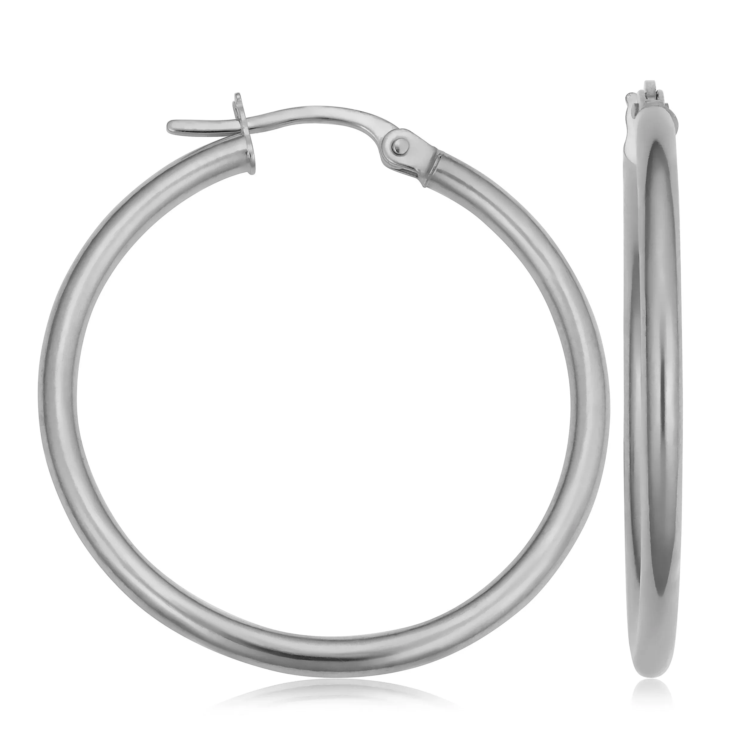 10k White Gold Polished Hoop Earrings (2x20 mm)