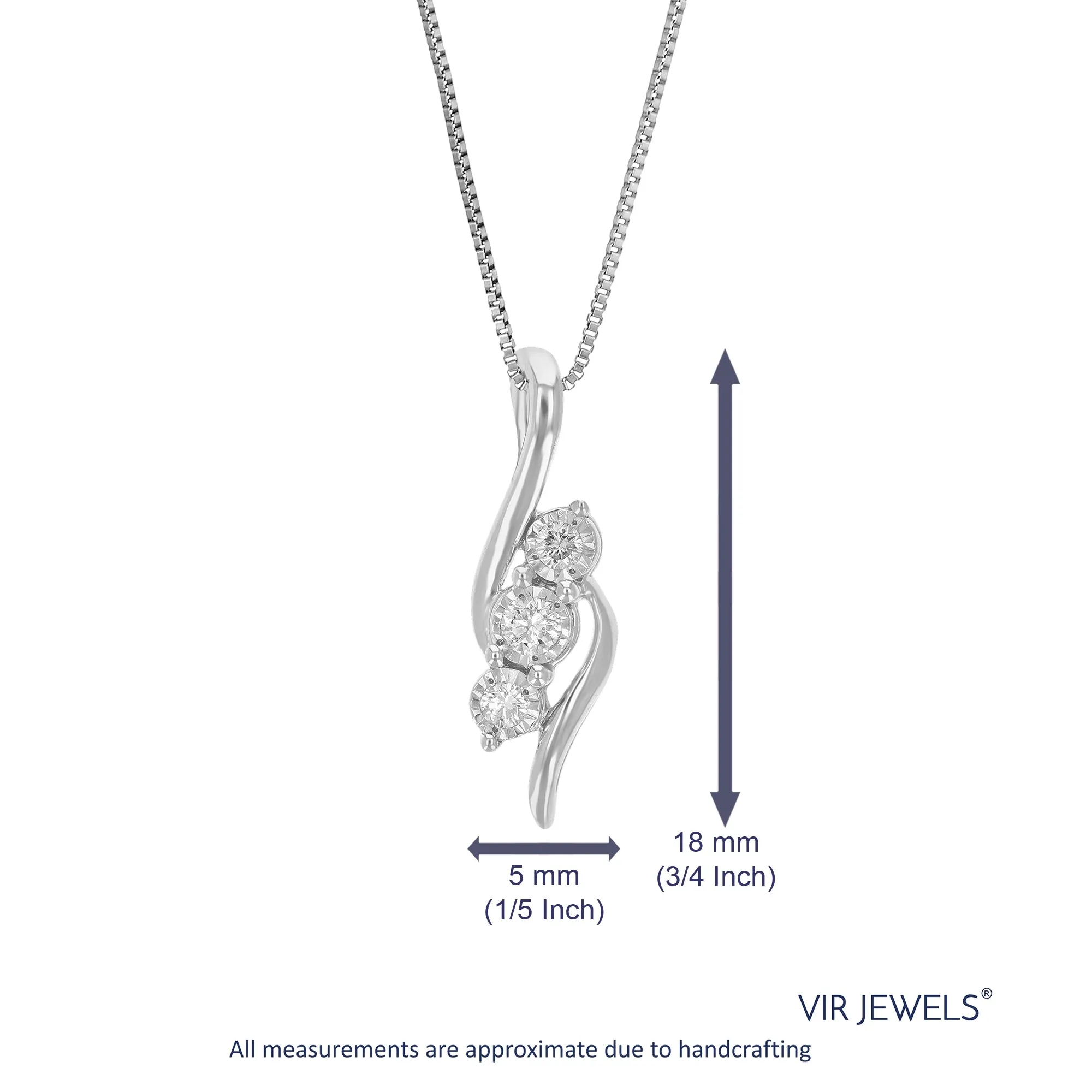 1/10 cttw Lab Grown Diamond Pendant Necklace .925 Sterling Silver For Women 1/5 Inch With 18 Inch Chain