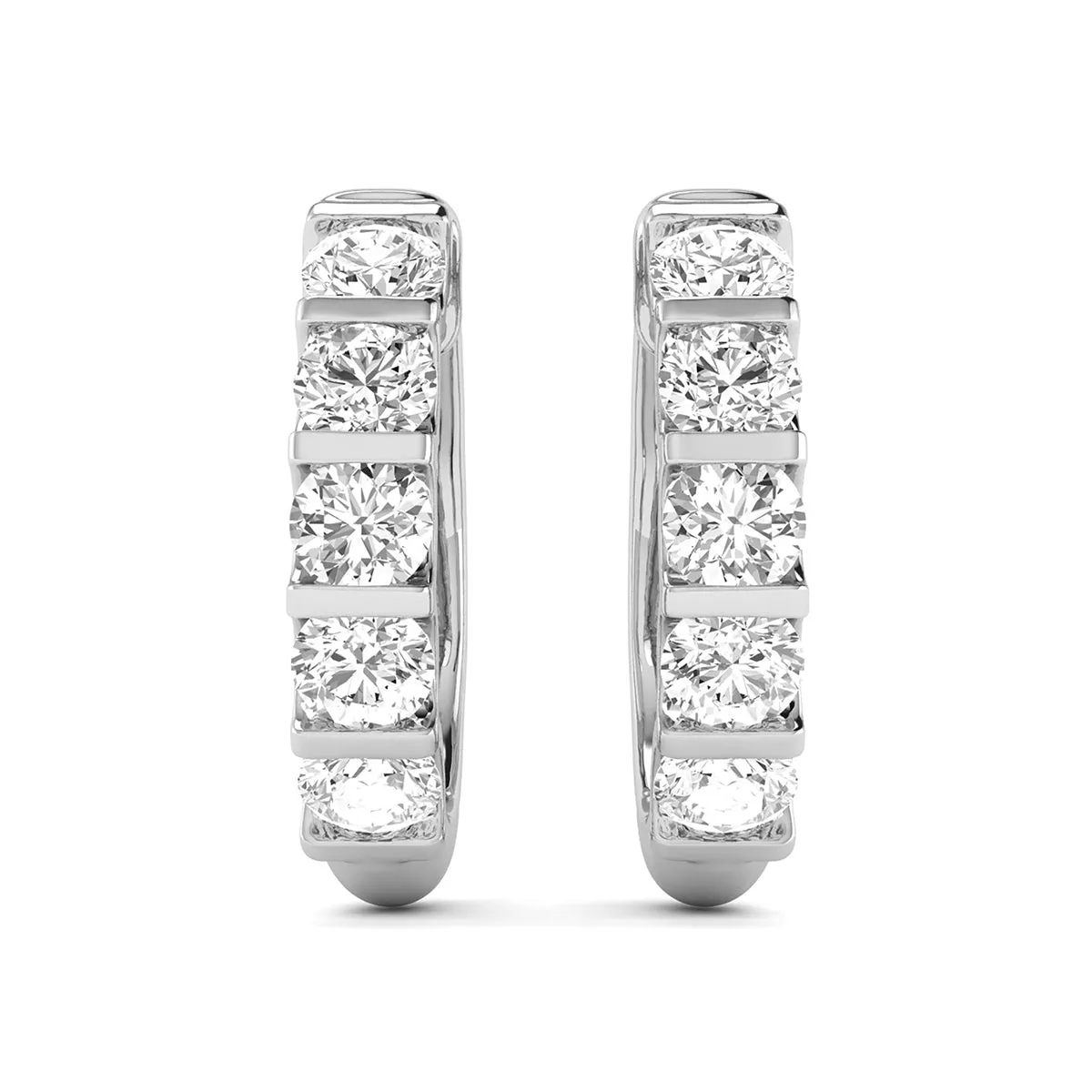 1/2 Carat Tw Natural Channel Set Diamond Hoop Earrings In 14K White Gold