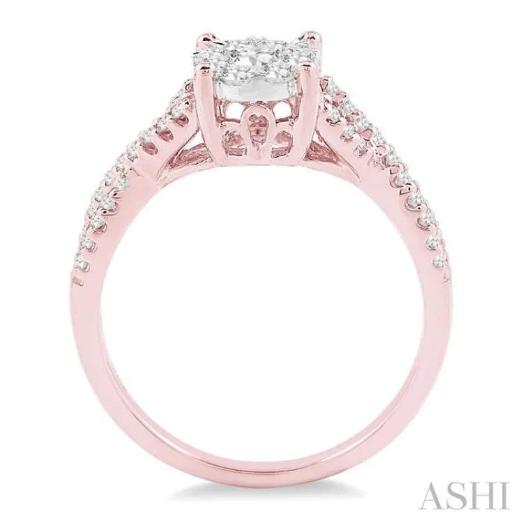 1/3 Ctw Lovebright Round Cut Diamond Engagement Ring in 14K Rose and White Gold