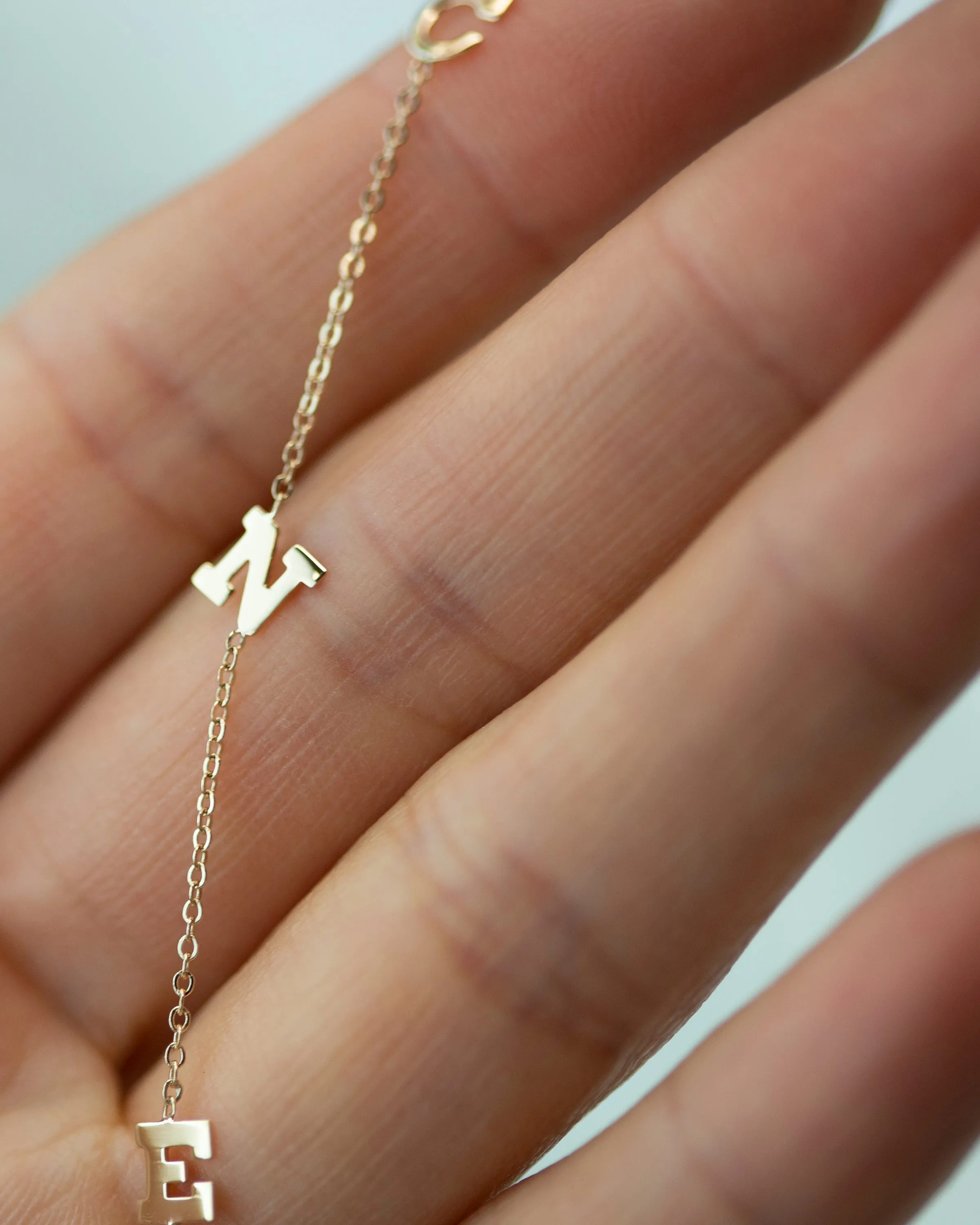 14k Gold Block Font Initial Letter Necklace