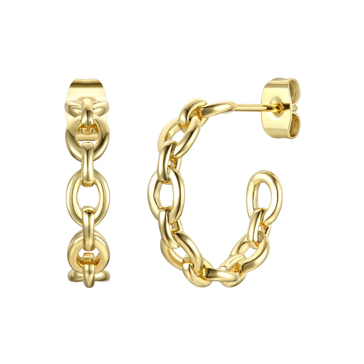 14k Gold Plated Sterling Silver Modern Chain Link C-hoop Earrings