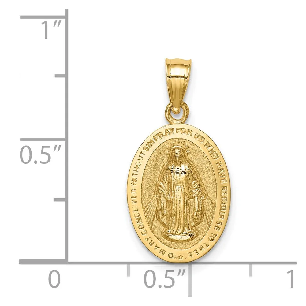 14k Real Yellow Solid Gold High Polished Miraculous Charm Pendant, 17mm