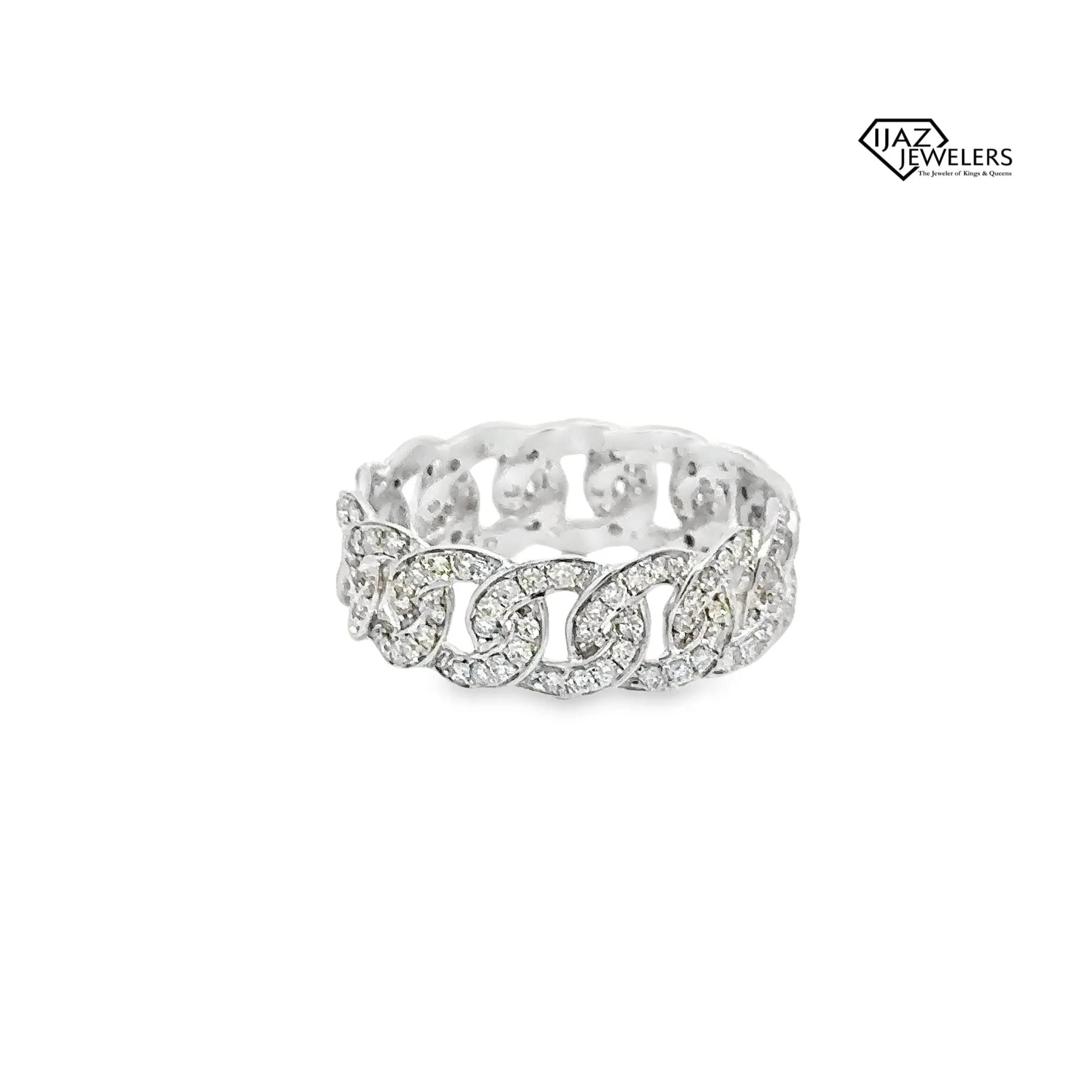 14K White Gold 1.20 CTW Diamond Cuban Band