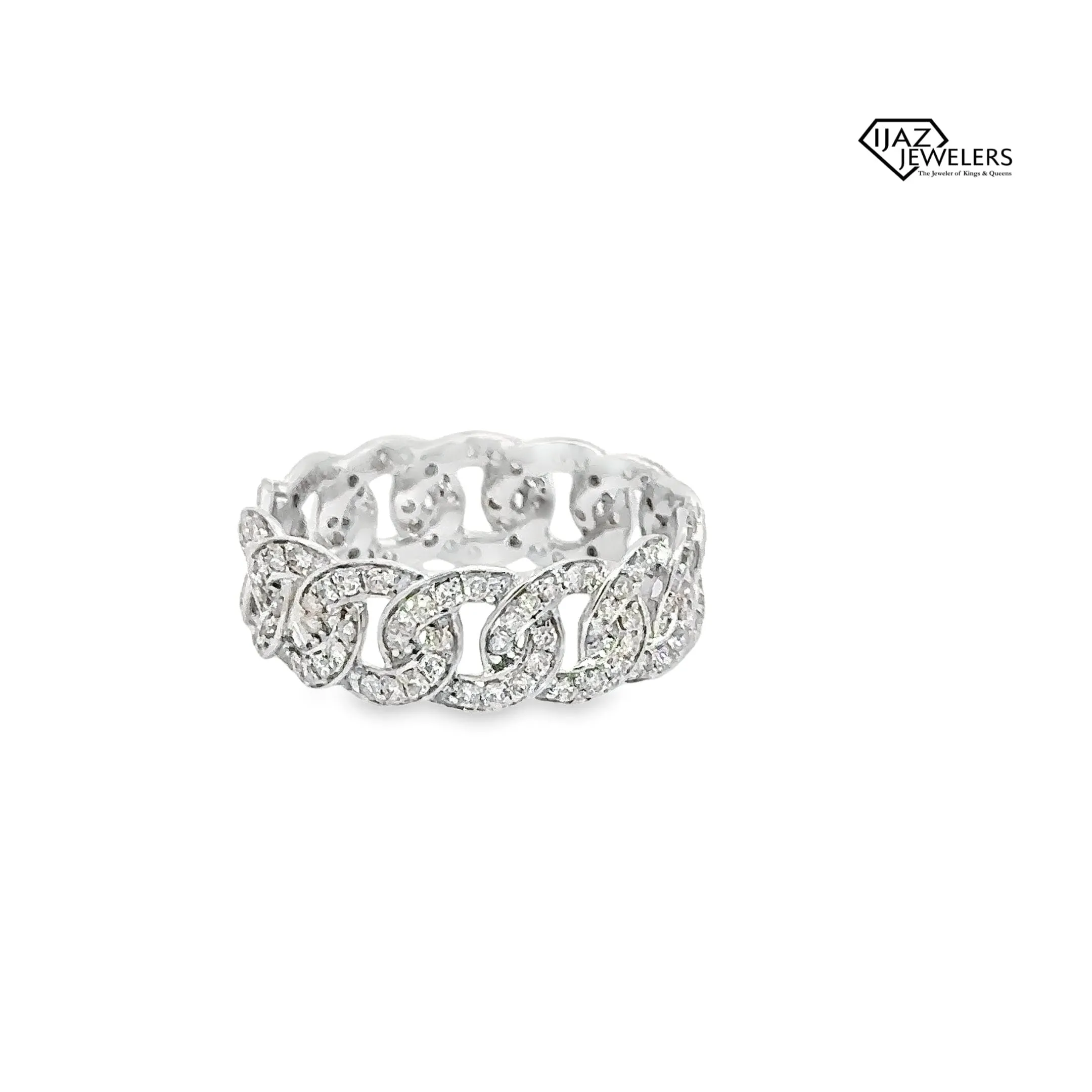 14K White Gold 1.20 CTW Diamond Cuban Band