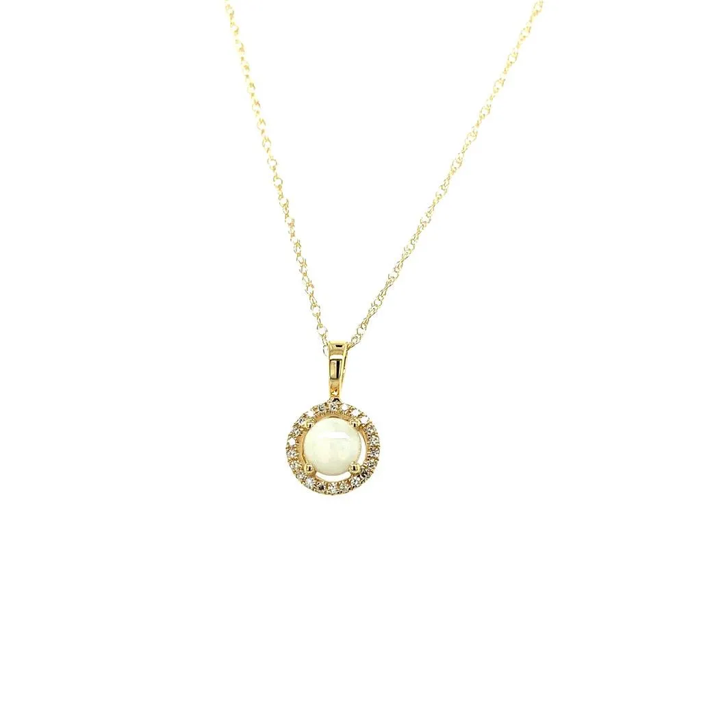 14K Yellow Gold 0.45ctw Round Australian Opal & Diamond Halo Necklace