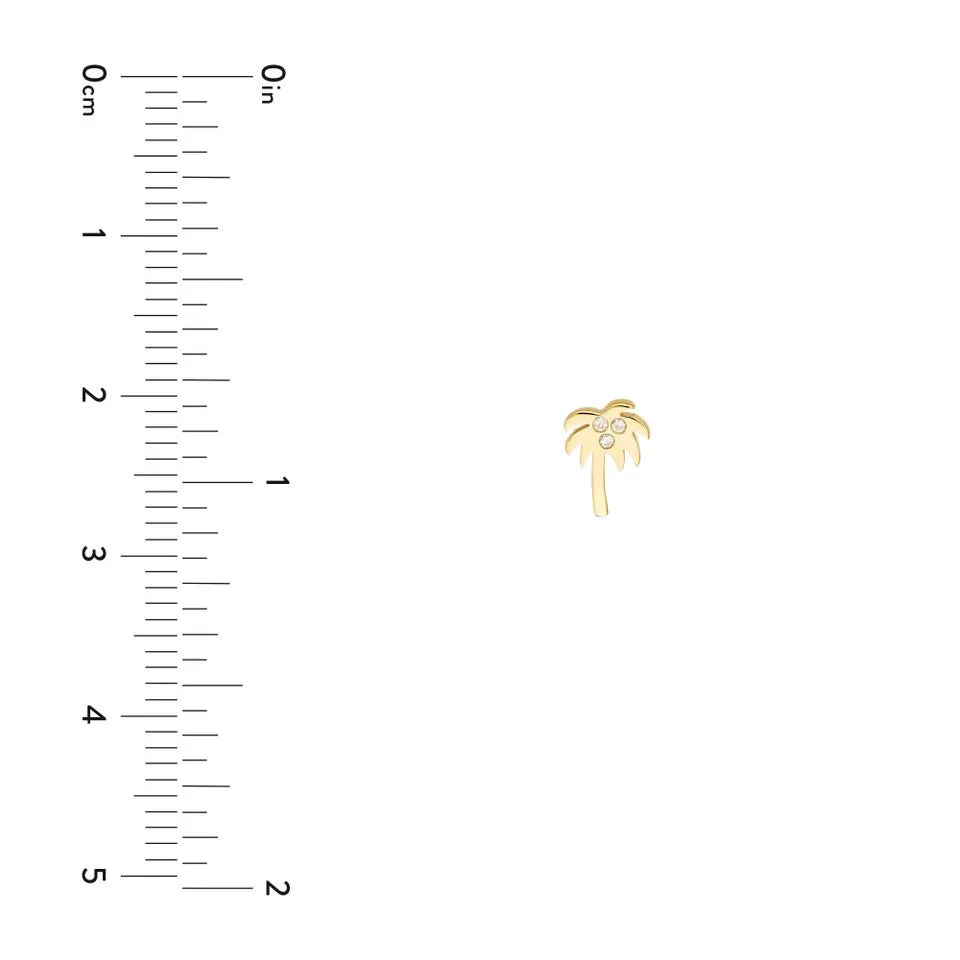 14K Yellow Gold Diamond Palm Tree Stud Earrings