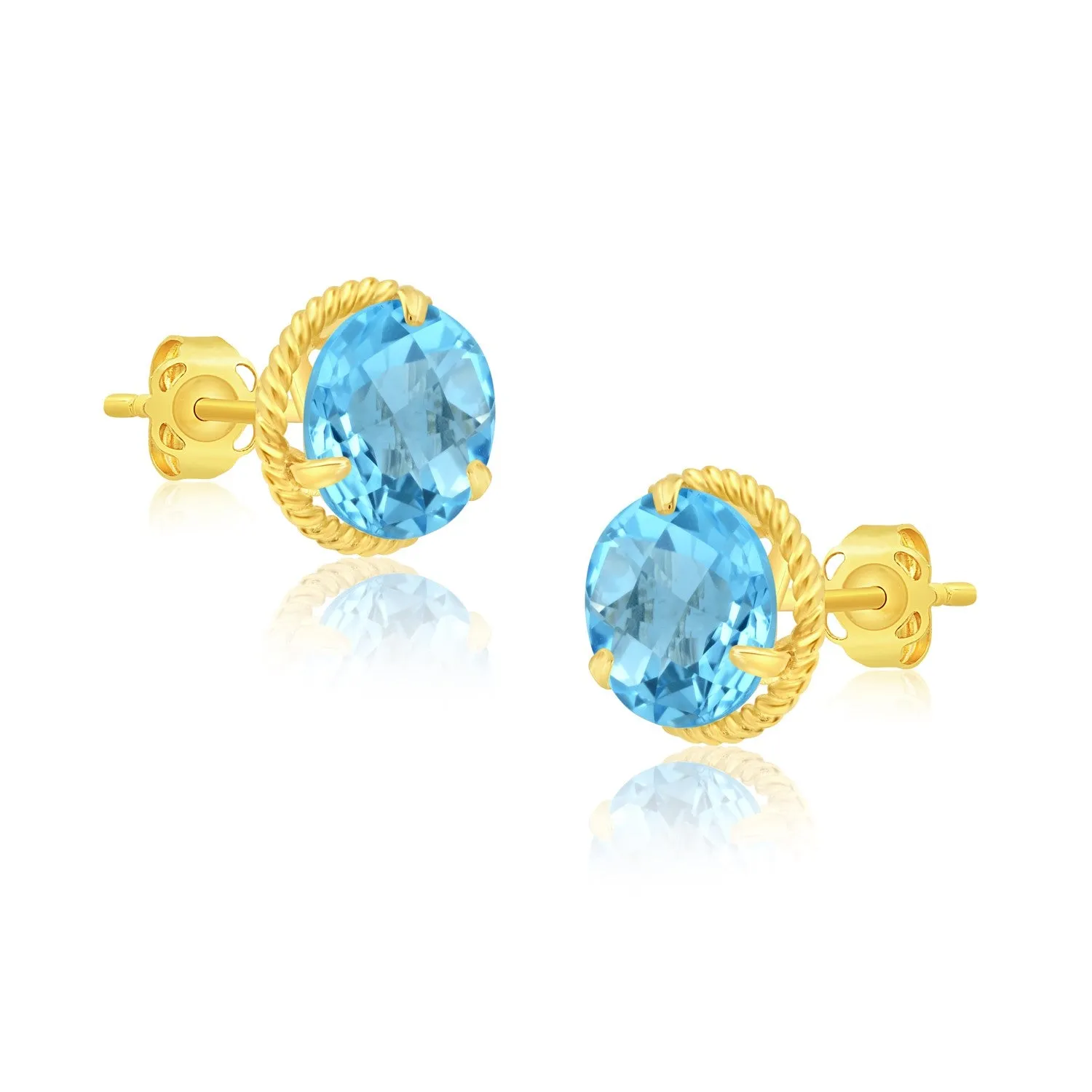 14k Yellow Gold Roped Halo Round-Cut Gemstone Stud Earrings (8mm)