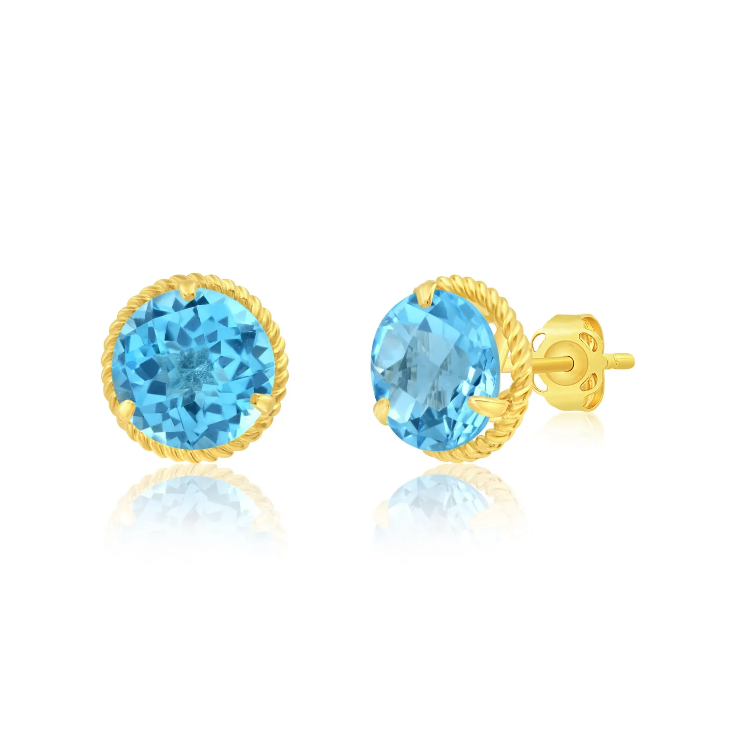 14k Yellow Gold Roped Halo Round-Cut Gemstone Stud Earrings (8mm)