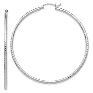 14KT White Gold 55X2MM Diamond-cut Hoop Earrings