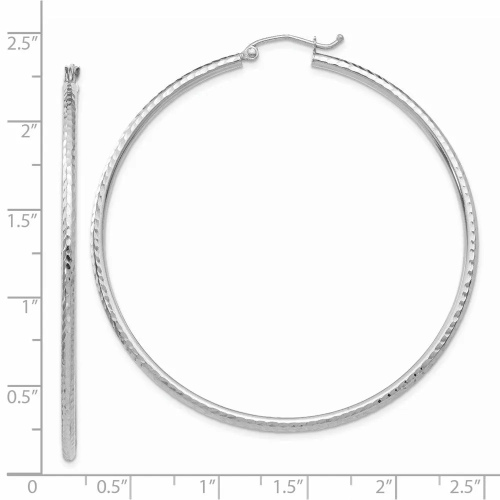 14KT White Gold 55X2MM Diamond-cut Hoop Earrings