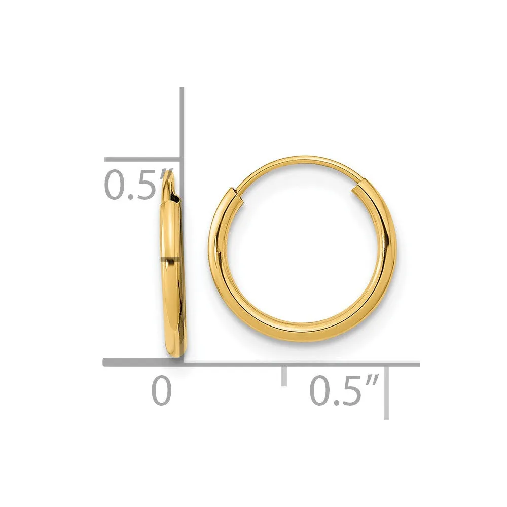 14KT Yellow Gold 12MM Endless Hoop Earrings