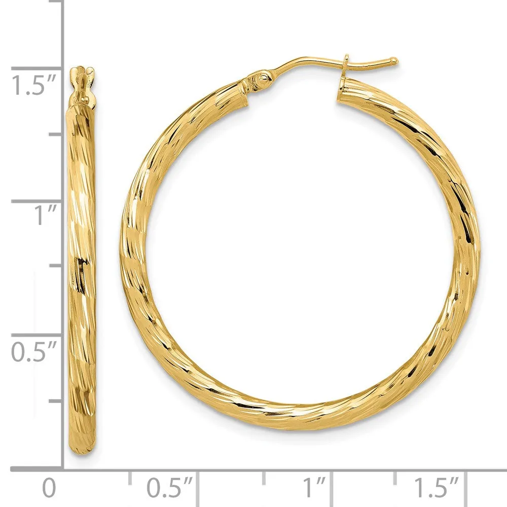 14KT Yellow Gold 35X33MM Diamond-cut Hoop Earrings