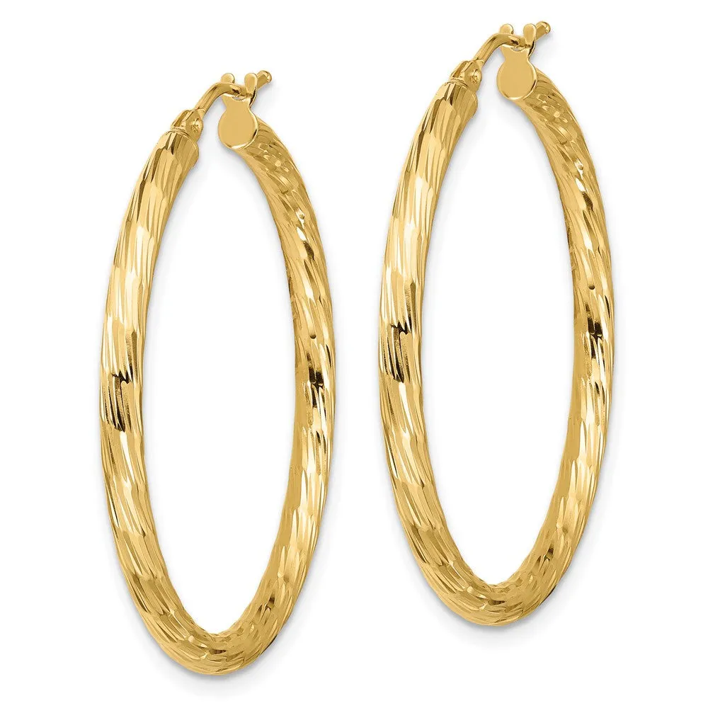 14KT Yellow Gold 35X33MM Diamond-cut Hoop Earrings