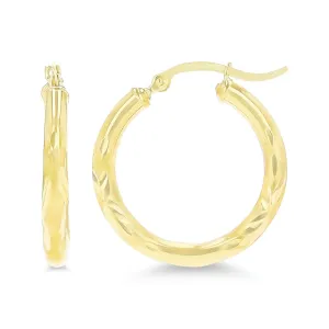 14KT Yellow Gold 3X25MM Hoop Diamond-cut Earrings