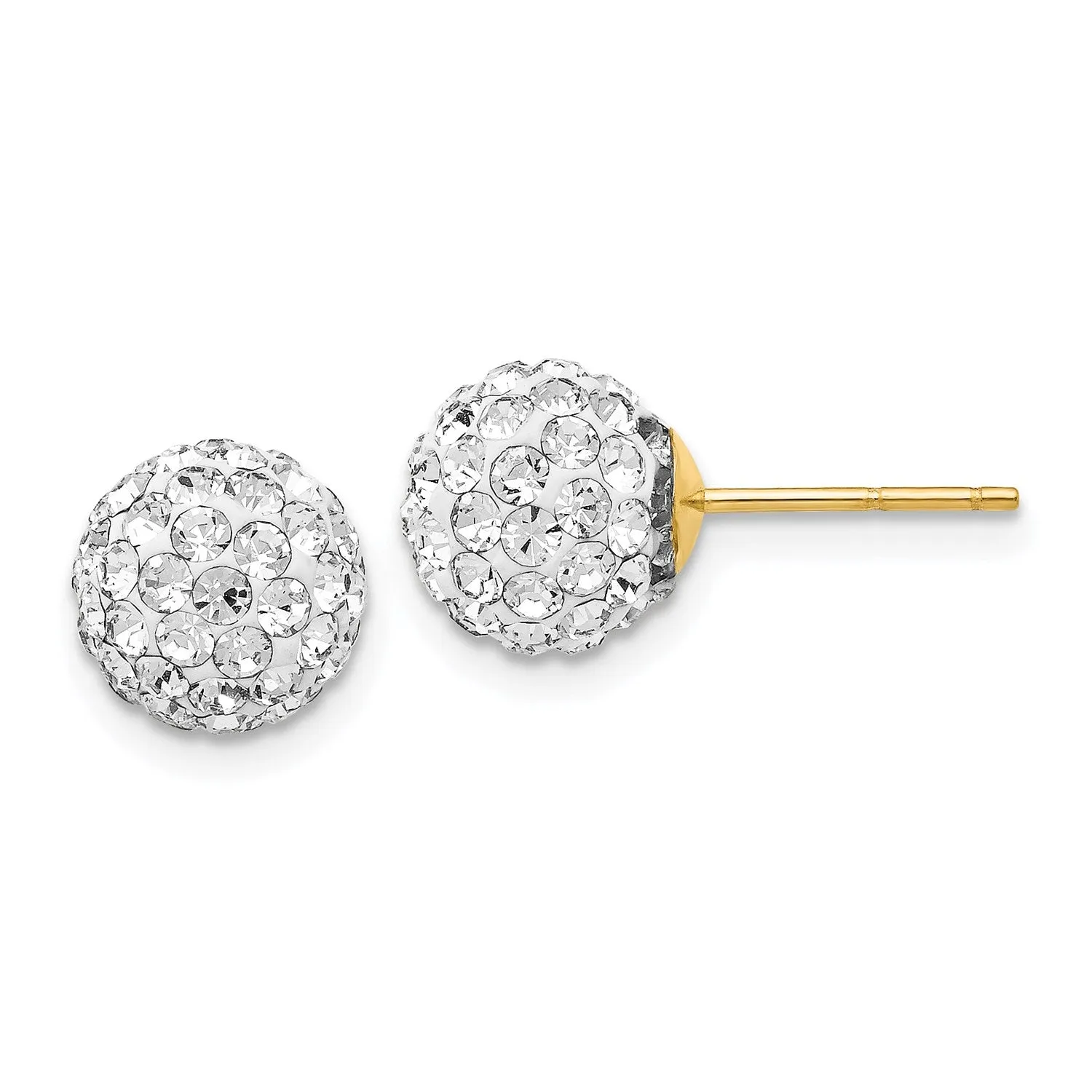 14KT Yellow Gold Crystal 8MM Ball Stud Earrings