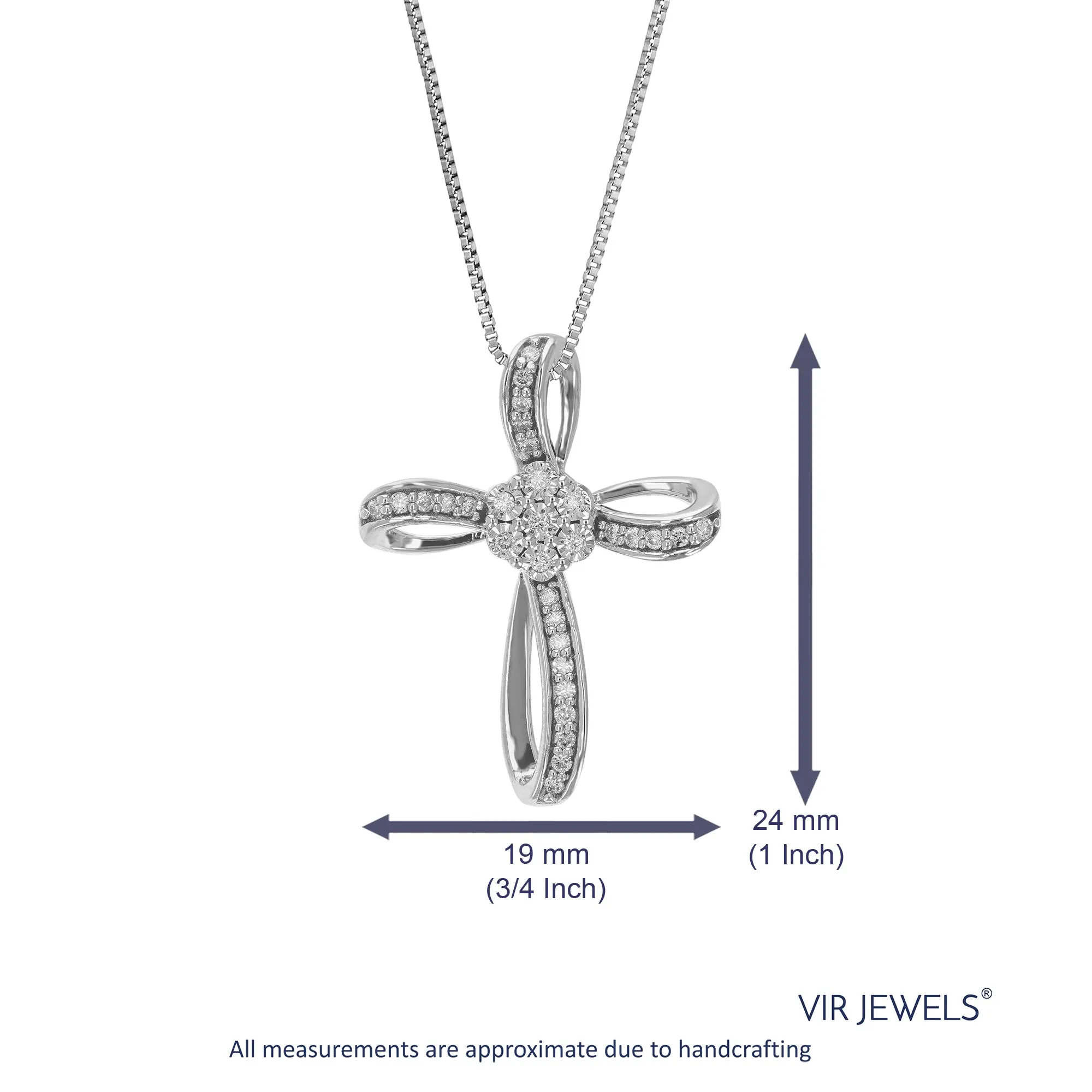 1/6 cttw Lab Grown Diamond Cross Pendant Necklace .925 Sterling Silver 3/4 Inch With 18 Inch Chain