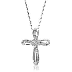 1/6 cttw Lab Grown Diamond Cross Pendant Necklace .925 Sterling Silver 3/4 Inch With 18 Inch Chain