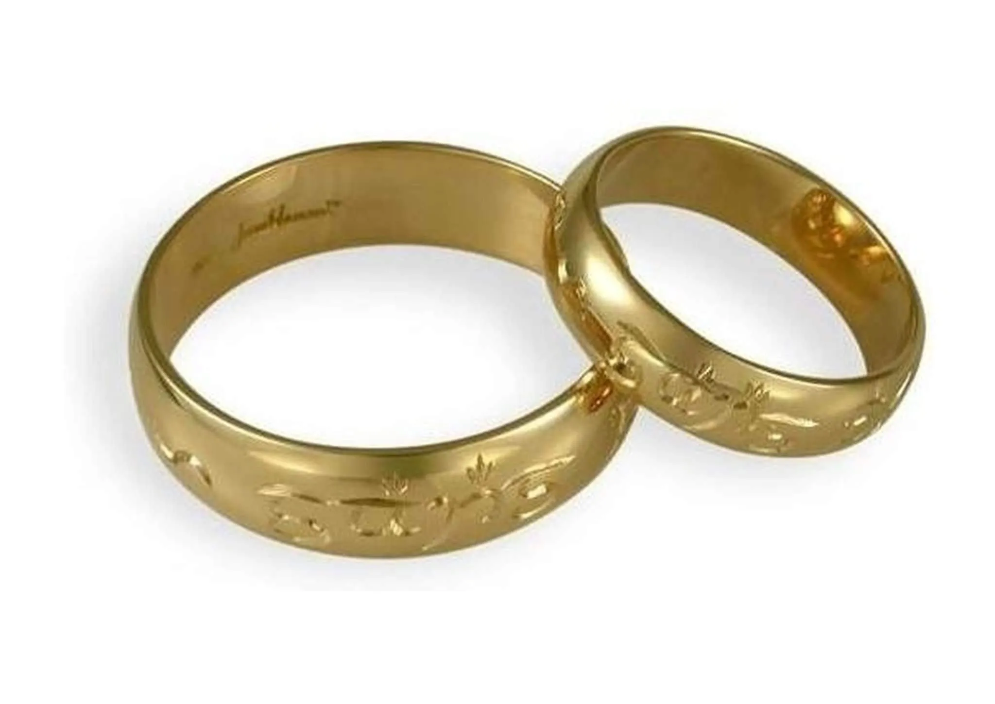 18ct Engraved Wedding Ring Set