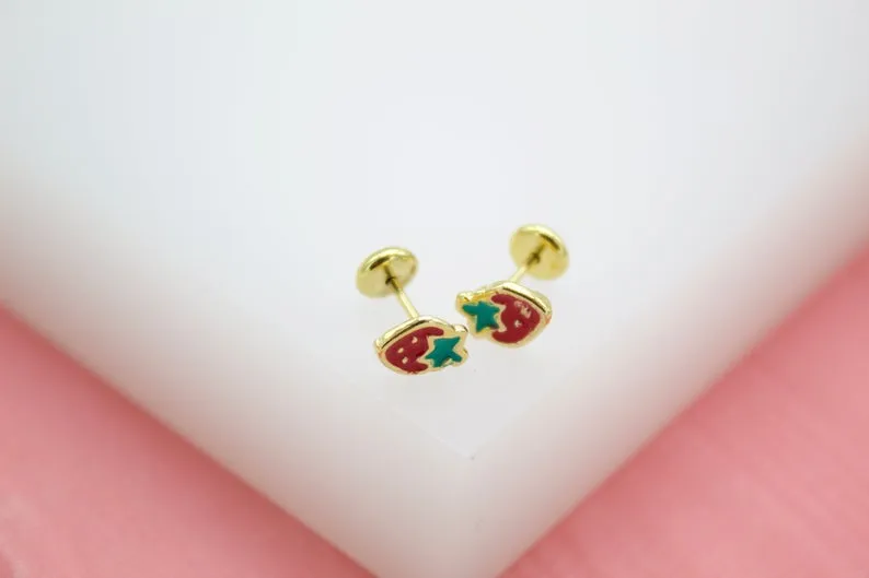 18K Gold Filled Strawberry Stud Earrings