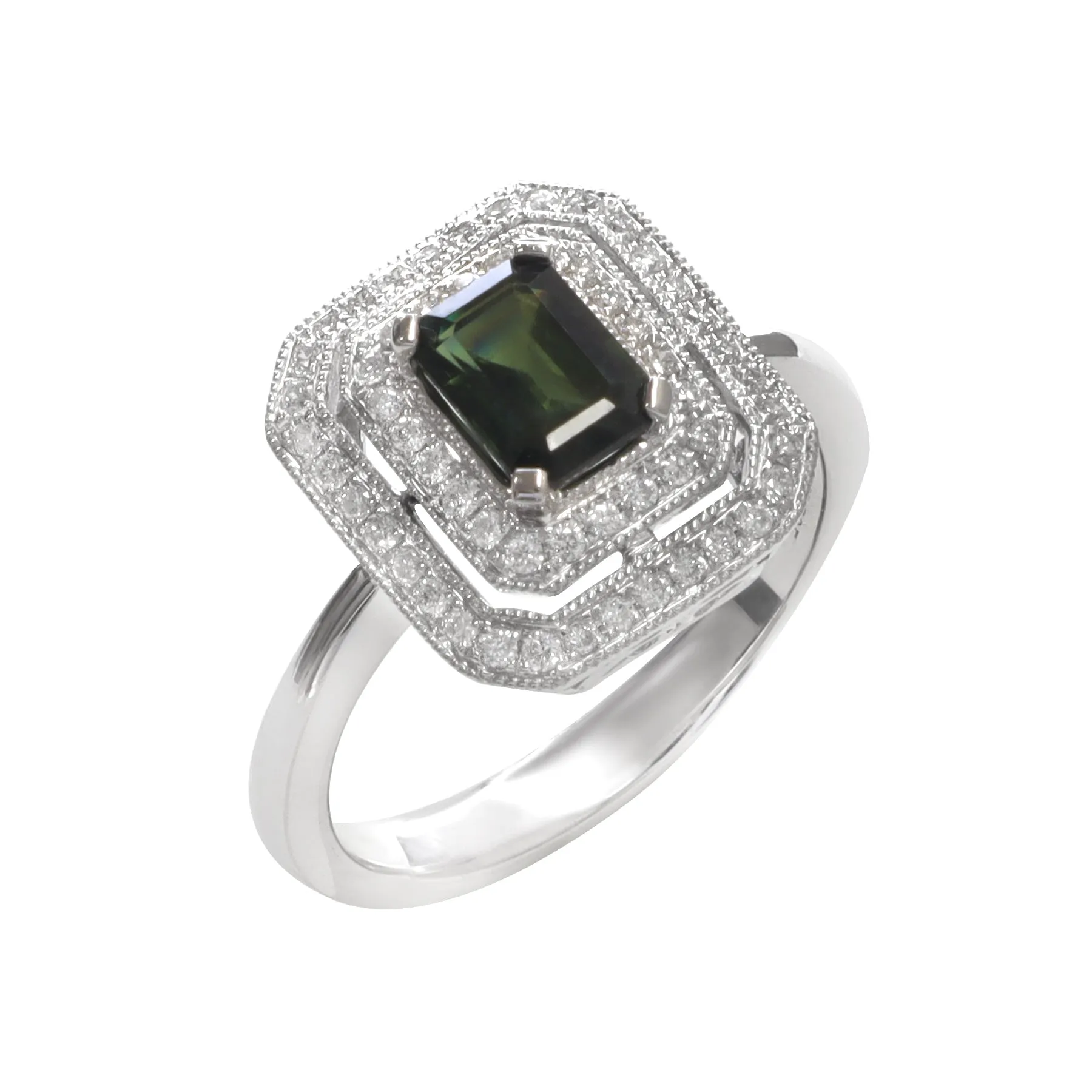 18K White Gold Green Sapphire and Diamond Ring - 20544935