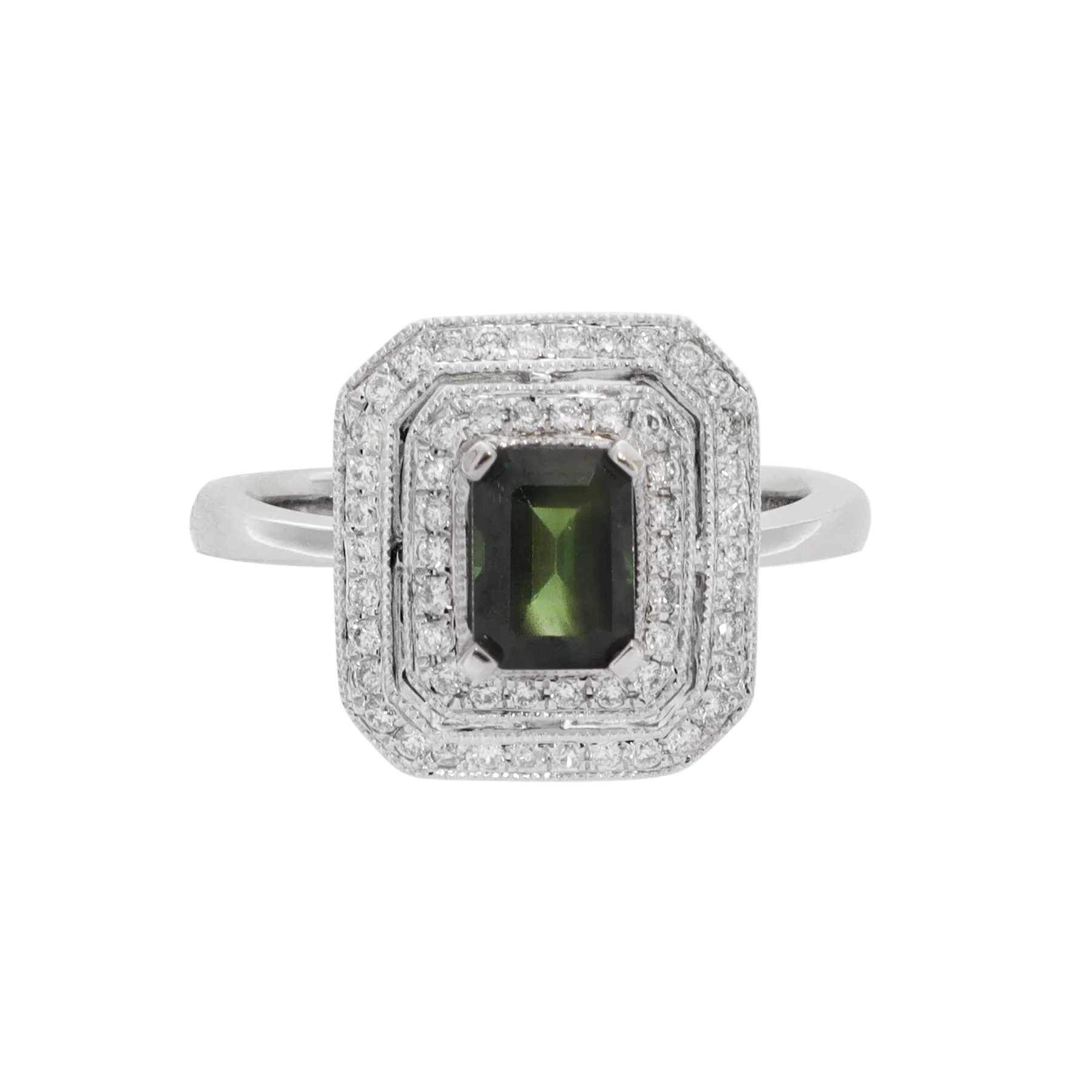 18K White Gold Green Sapphire and Diamond Ring - 20544935