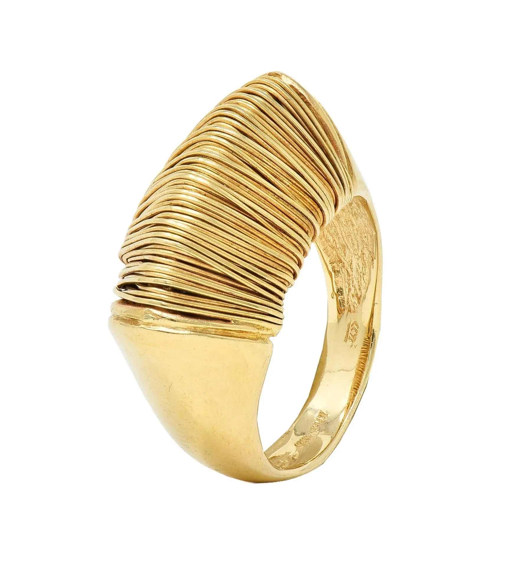 1960's Modernist 18 Karat Yellow Gold Wire Wrapped Domed Vintage Ring