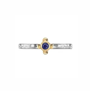 2.5mm Round Blue Sapphire Hammered Twinkle Ring