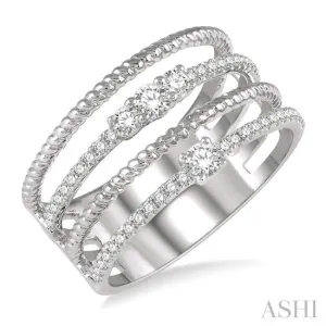 3/8 ctw Rope and Round Diamond Multi Row Layered Fashion Ring in 14K White Gold