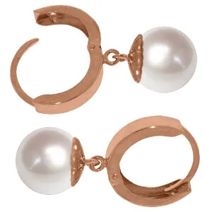 4 Carat 14K Solid Rose Gold Hoop Earrings Natural Pearl