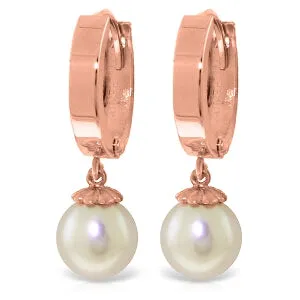 4 Carat 14K Solid Rose Gold Hoop Earrings Natural Pearl