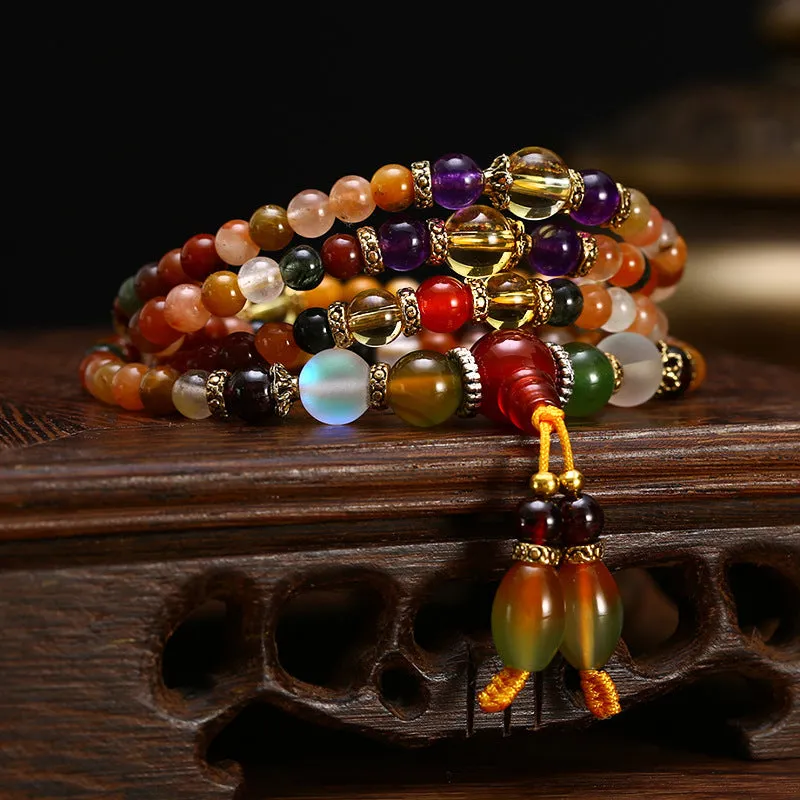 5MM Crystal Agate Fu Lu Shou Colorful Bead Bracelet