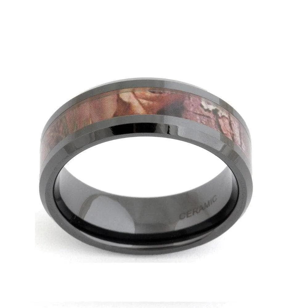 8mm Black Ceramic Wedding Band with Camo Inlay