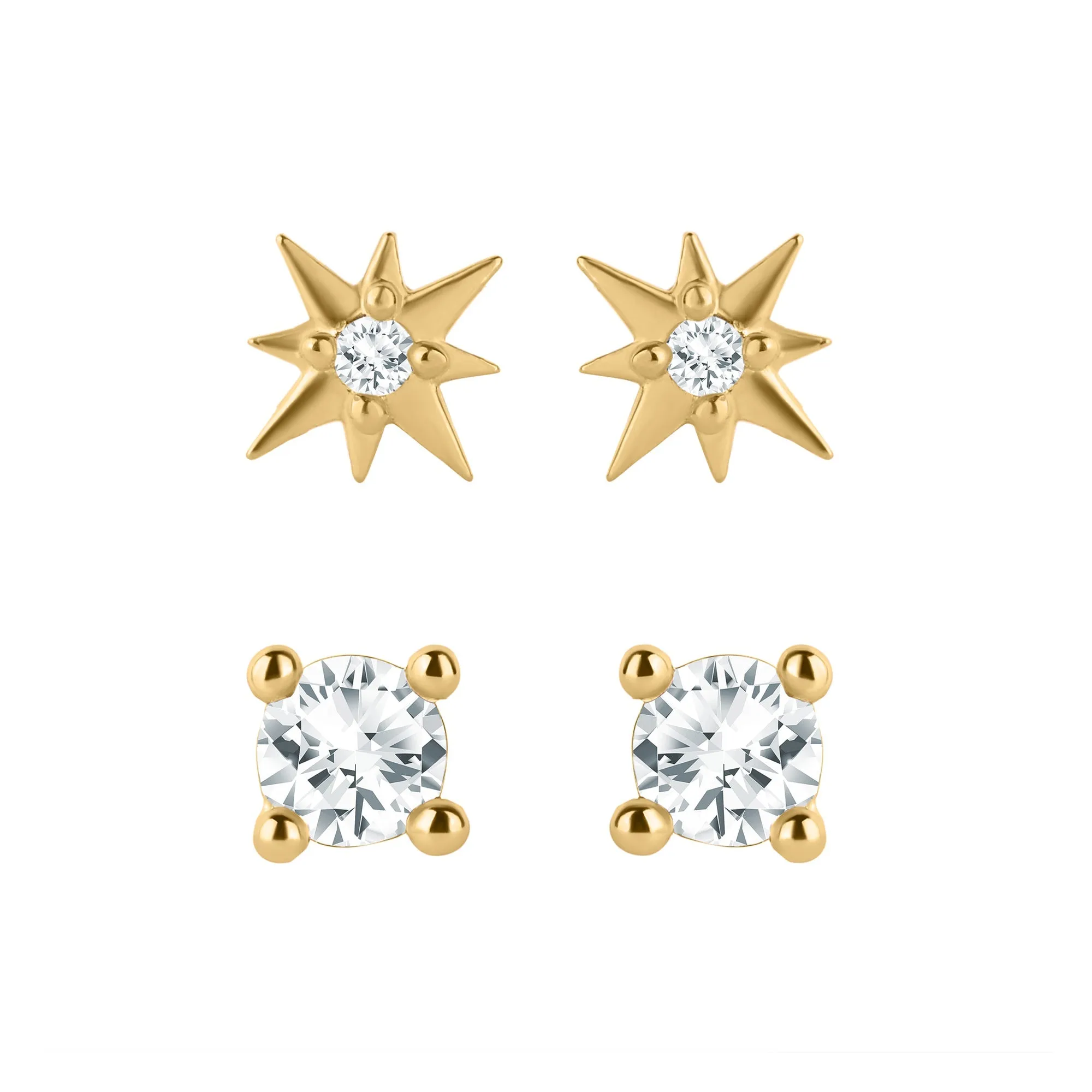 Accessorize London Women's Z Real Gold Cubic Zirconia Plated Sparkle Studs pack Of 2