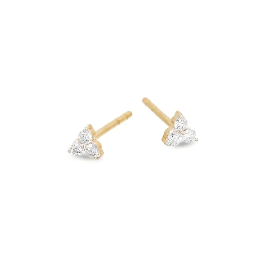 Adina - Super Tiny Diamond Cluster Post Earrings in Yellow Gold