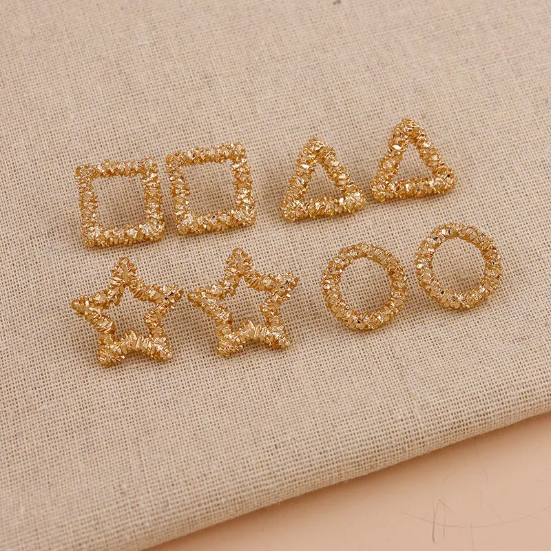 Alloy Geometric Square and Star Circle Earrings Set with Fashionable Twist