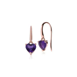 Amethyst Ohrring, 9 Karat Rosegold Amethyst 3 Klaue Herzen Tropfen Ohrringe