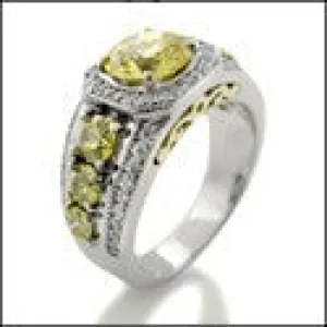 Anniversary 1.5 Carat Round Canary CZ Center Pave Halo Cubic Zirconia Two Tone 14K Gold Ring