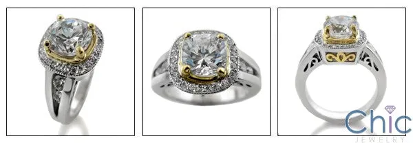 Anniversary Round 1.25 Center Two Tone Halo Cubic Zirconia Cz Ring