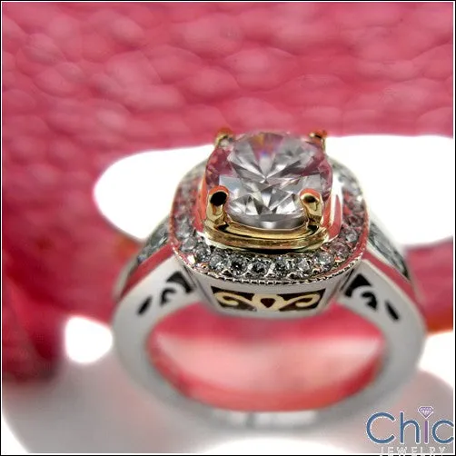 Anniversary Round 1.25 Center Two Tone Halo Cubic Zirconia Cz Ring