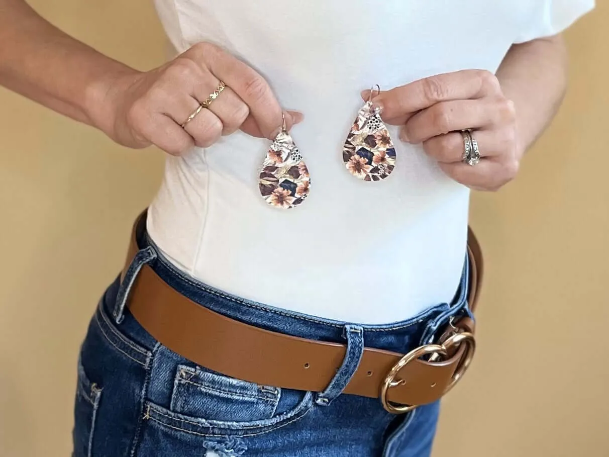 Autumn Floral Leather Teardrop Earrings