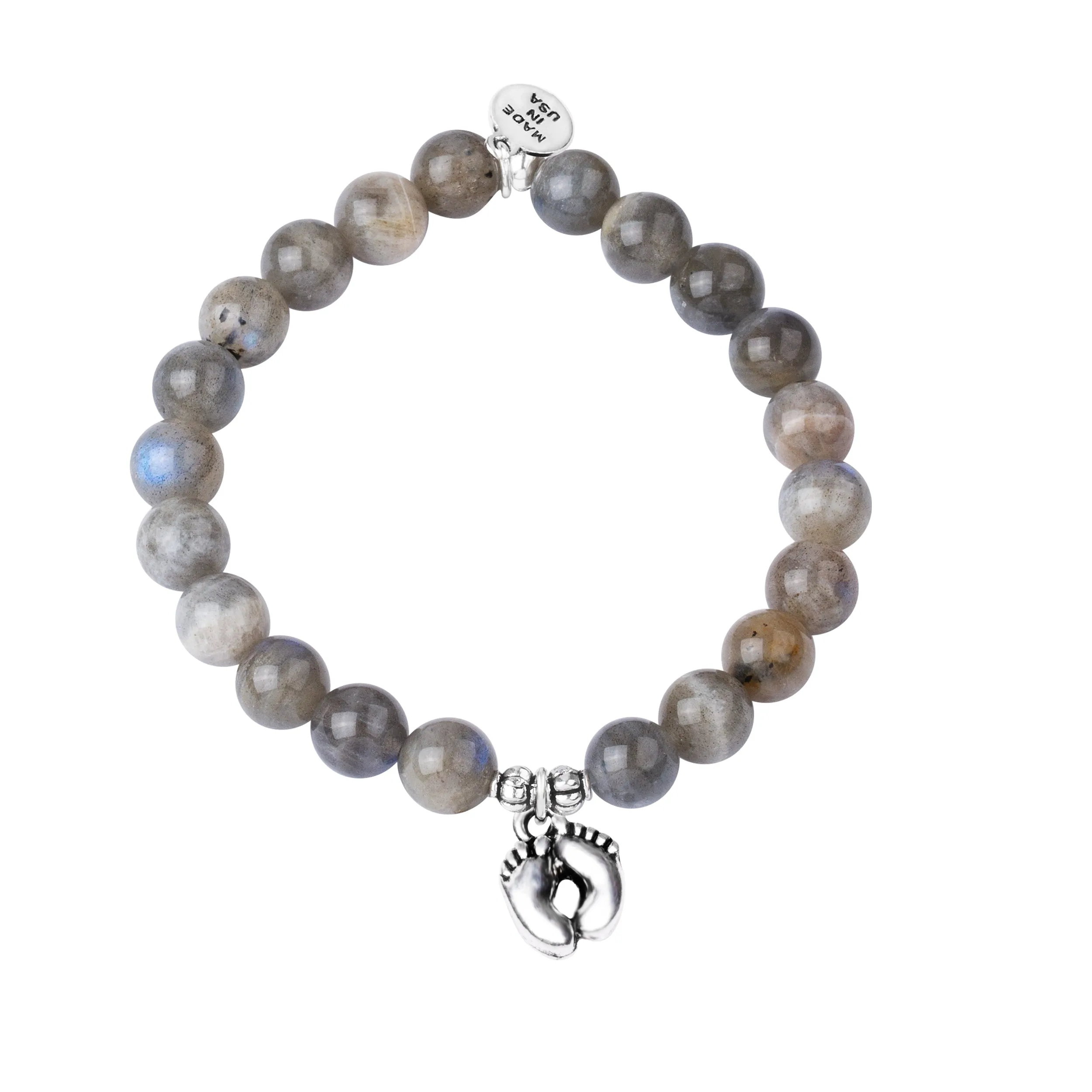 Baby Feet | Stone Beaded Charm Bracelet | Labradorite