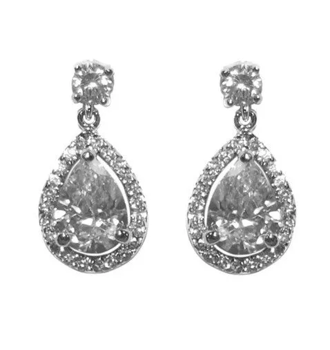 Betta Petite Classic Pear Shaped Halo Drop Earring