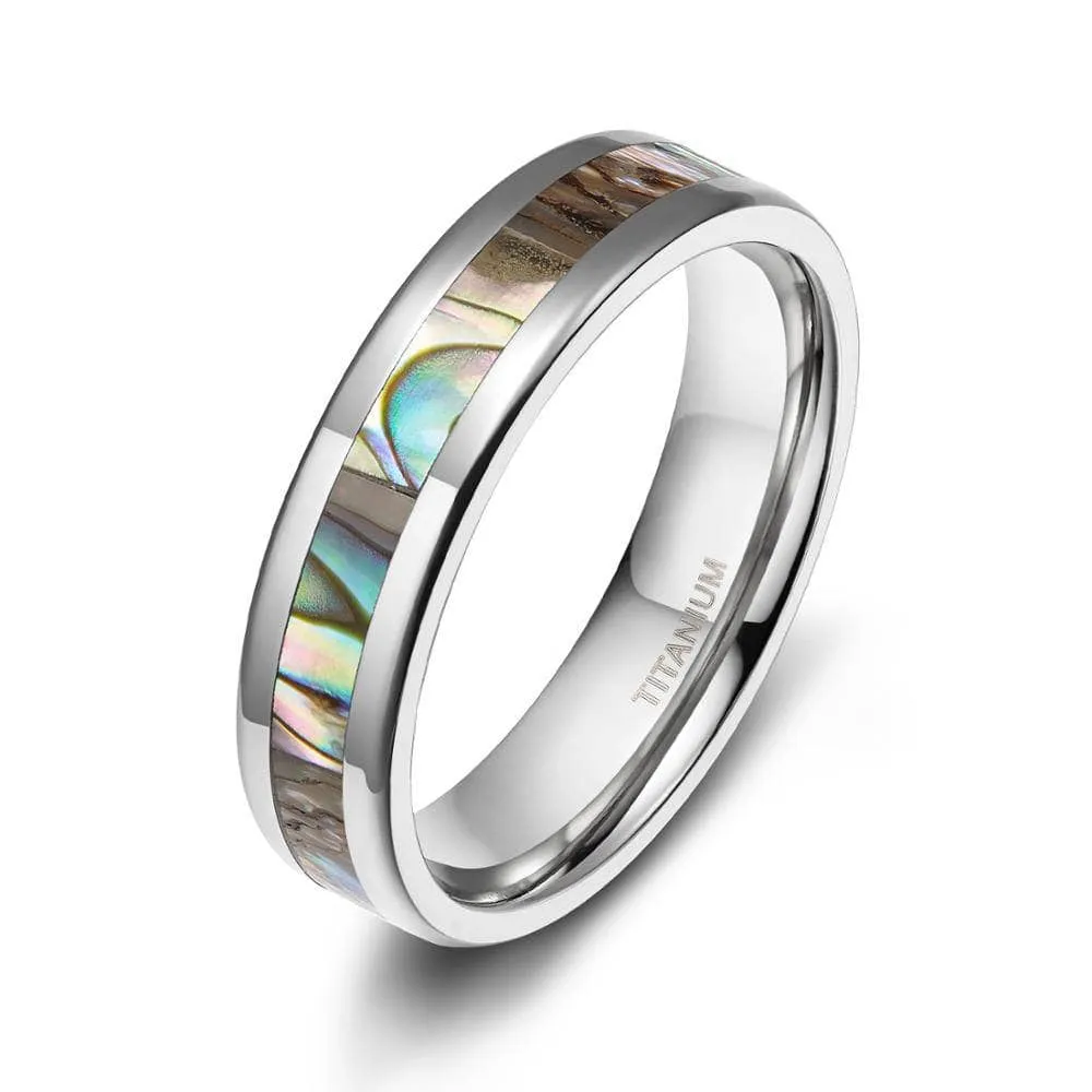 Beveled Abalone Shell Men's Titanium Wedding Band