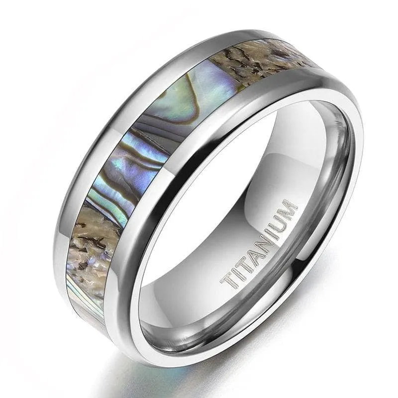 Beveled Abalone Shell Men's Titanium Wedding Band