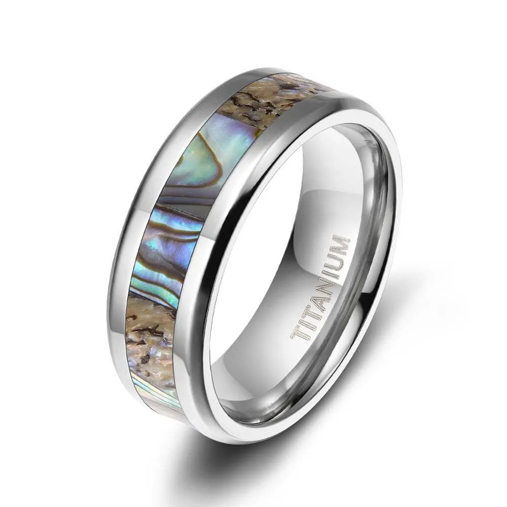 Beveled Abalone Shell Men's Titanium Wedding Band