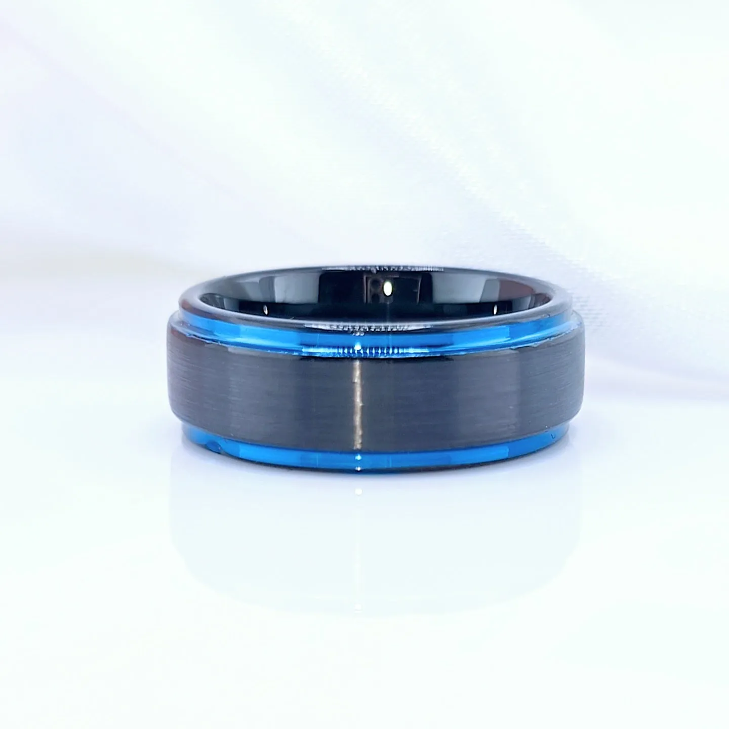 Black Tungsten Men's Wedding Band with Blue Line