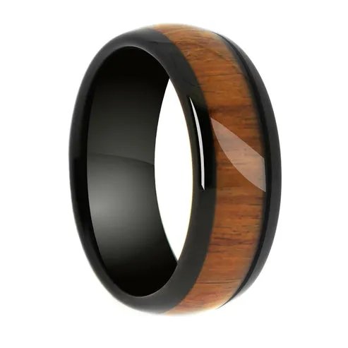 Black Tungsten Wood Inlay Band